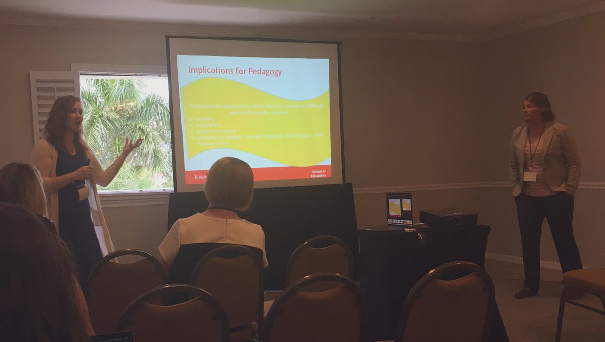 RyanP_McCarty's tweet photo. Great talk by @EmilySHowell and @JD_ISU on visual essays as a multimodal (and critical) form of response to canonical texts at the American Reading Forum Conference- the discussion afterward ran itself! #ARF19 @forum_american @IowaStateU @ClemsonCofEd https://t.co/BZBzh7A6Uc