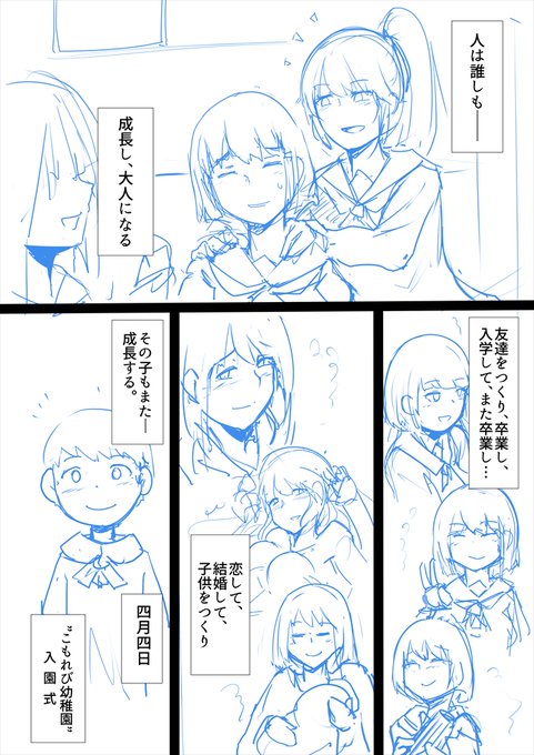お漫画落書き。ハイドロさん(@hydo1501)さんのツイートに影響を受けて描いてみた!
お受験風景のも描いてみたかったけど妄想膨らんで描ききれなかったのでさっくり入園式に…! 