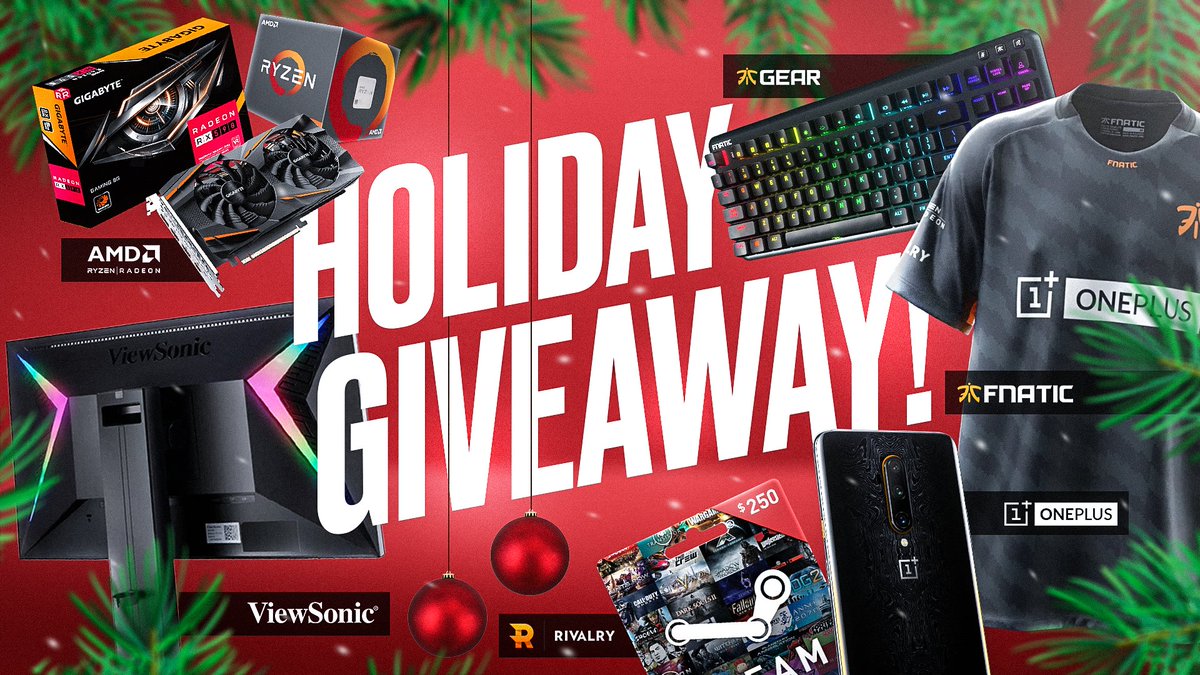 🎁HOLY SMOKES IT'S HOLIDAY GIVEAWAY TIME!🎁

With our partners
| @RivalryGLHF | <a href="/AMDGaming/">AMD Gaming</a> | <a href="/ViewSonicGaming/">ViewSonic Gaming</a> | <a href="/OnePlus_USA/">OnePlus_USA</a> | @FNATICGEAR |

We'll announce 5 winners this Fri 20th Dec on Twitter, from 9AM-5PM GMT.

Enter ➡️ fna.tc/HGiveaway

Prizes in the next Tweet! 1/2