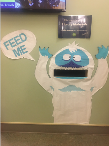 AlbanyNYLibrary's tweet photo. The new book monster at Pine Hills is looking abominable and HUNGRY!  #bookmonster #mondaymadness #APL #AlbanyPublicLibrary https://t.co/XEcgIrhkb8