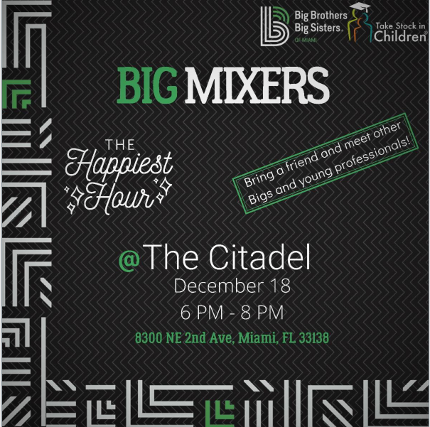 TSICMiami's tweet photo. Share some holiday cheer! Join us this week for a special holiday edition of the BIG Mixer! Enjoy two complimentary drinks and some lite bites as you connect with fellow Bigs &amp; Mentors. 
Register here: https://t.co/SPpbigB8If https://t.co/jUnktblYjq