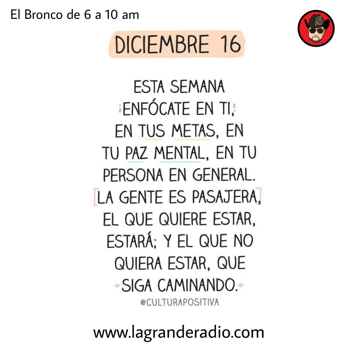 ElBroncofm's tweet photo. Buenos dias Feliz Lunes inicio de semana, para llegar al exito necesitamos estar en movimiento y no todos quieren avanzar. Muevete, brilla, triunfa. #BroncoNeta #LaGranD #ElBronco #BroncoShow https://t.co/Clm4McWYsi