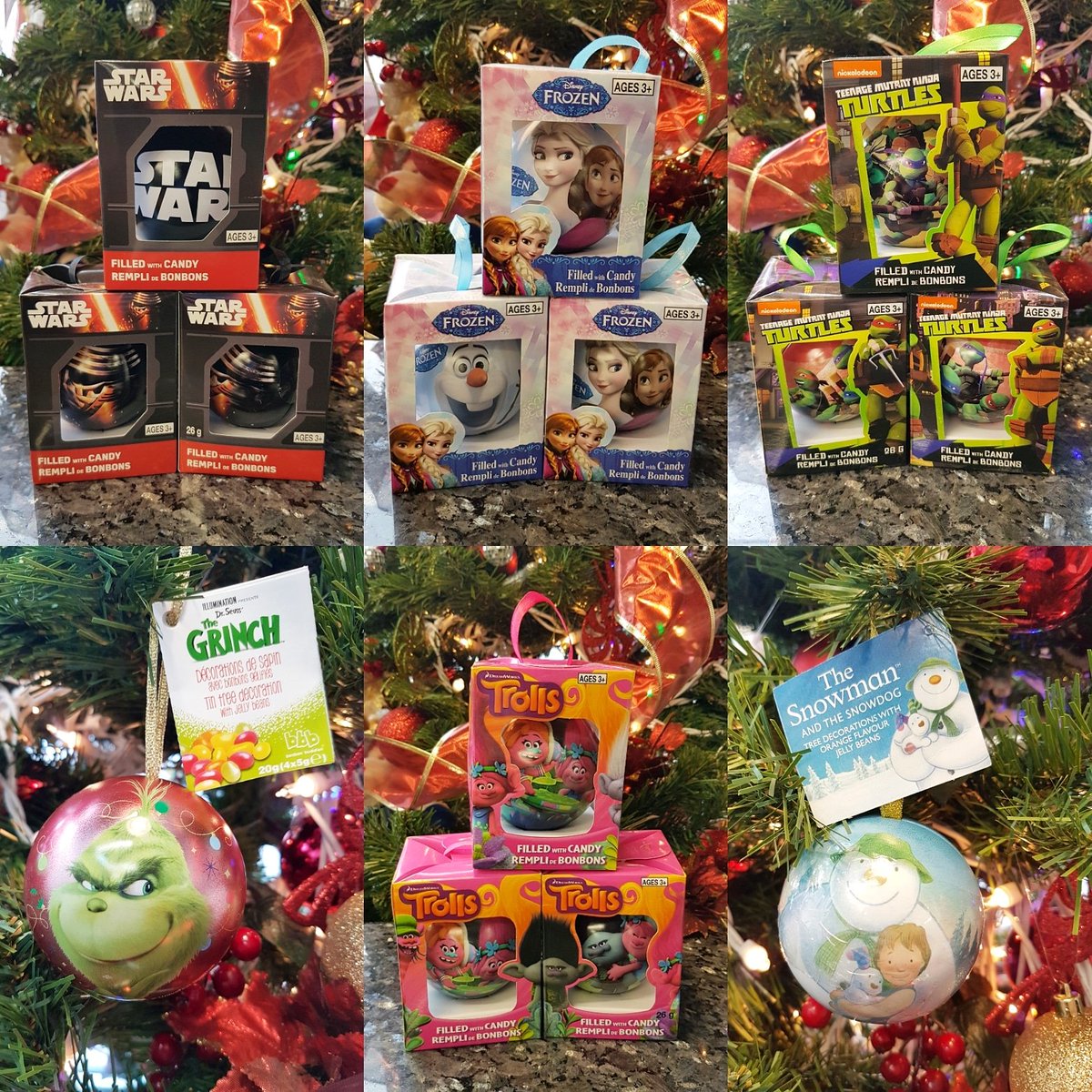 Its never too late to add a new candy filled Christmas bauble to the tree! #starwars #frozen #teenagemutantninjaturtles #thegrinch #trolls #snowmansnowdog #ornaments #christmasgifts #christmasgiftsideas #stockingstuffers #stockings #jellybeans #shoplocal #lastminute #hamont