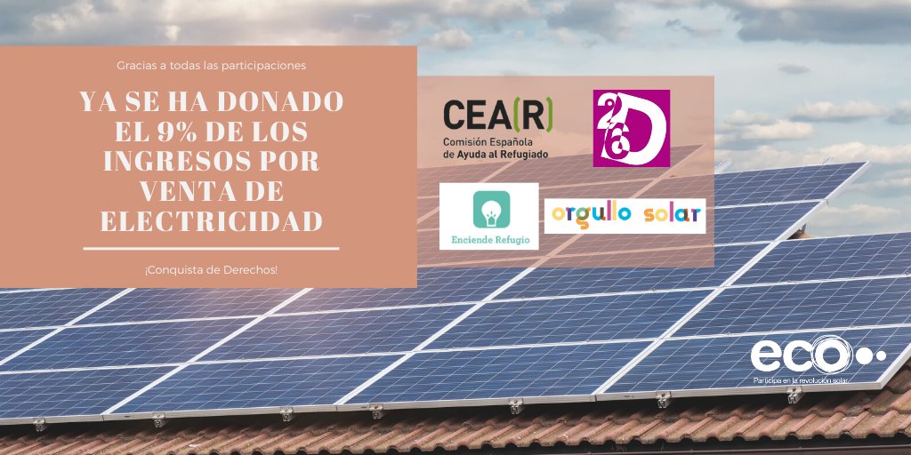 Ecooo_'s tweet photo. Gracias a todas las participaciones de #OrgulloSolar (@fundacion26D) y #EnciendeRefugio (@CEARefugio), ya les hemos donado el 9% de los ingresos por la venta de electricidad. Puedes seguir conquistando derechos en #SaviaSolar y #EnciendeRefugio☀️ Súmate: https://t.co/bCAtLJyzdW https://t.co/3JnXnGDxOb