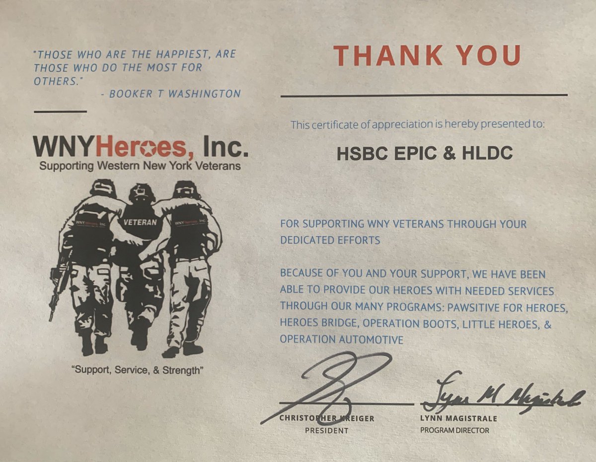 WNYHeroes's tweet photo. Thank you sincerely @hsbc #EPIC #HLDC for your amazing #support with #adopting a hero as part of our #holidayprogram. BECAUSE OF YOU, a #hero and their family will be able to have a #Christmas this year. https://t.co/mOxCsxslfr