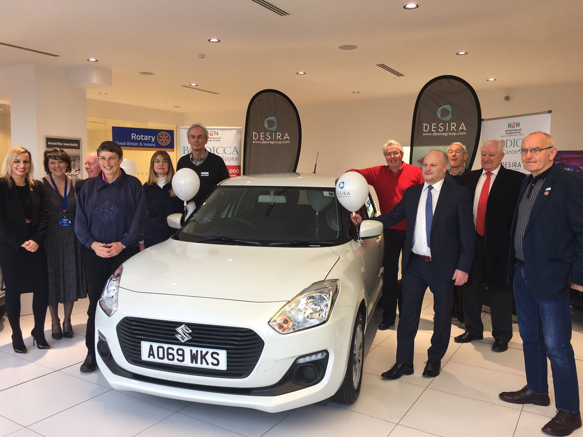 NNHospCharity's tweet photo. Today the winner of the Boudicca Breast Cancer Car Draw was handed the keys to her new car. Winner Kate is pictured with members of @RotaryNorwich @desiragroup @Sheileebop @NNUH receiving the keys. Thank you to everyone who purchased a ticket. https://t.co/tTd2uaTxmr