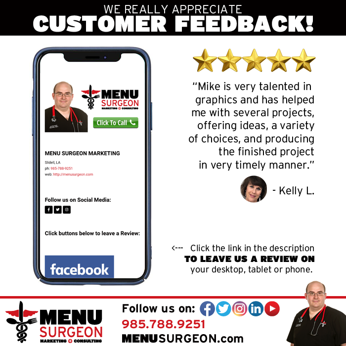MenuSurgeon's tweet photo. We LOVE getting customer feedback! Click this link --> https://t.co/YILEW8freT <-- to LEAVE the #MenuSurgeon a REVIEW! #Marketing #SocialMedia #FoodPics #TheDoctorIsIn https://t.co/v567P9uxET