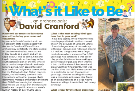 NorthCarolinaEE's tweet image. Cool! A friend of our office, assistant state archaeologist David Cranford @ncculture, was recently featured in the @KidsvilleNews kidsvillenews.com/view-current-i… (And a little bird told us the article's author is a @NCDEQ @NorthCarolinaEE certified environmental educator 🐦😉)