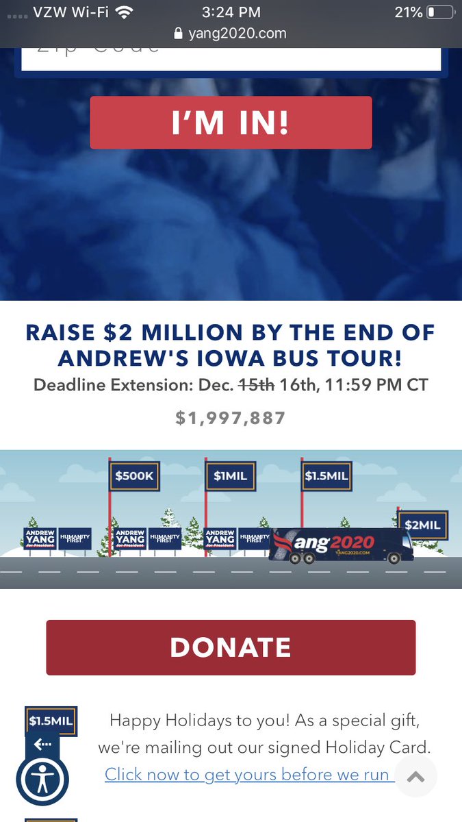 's tweet image. Just a little over $2,000. to go. Let’s do this #YangGang! #DonateToAndrewYang #AndrewYang #Yang2020 #HumanityFirst #UBI #HumanCenteredCapitalism