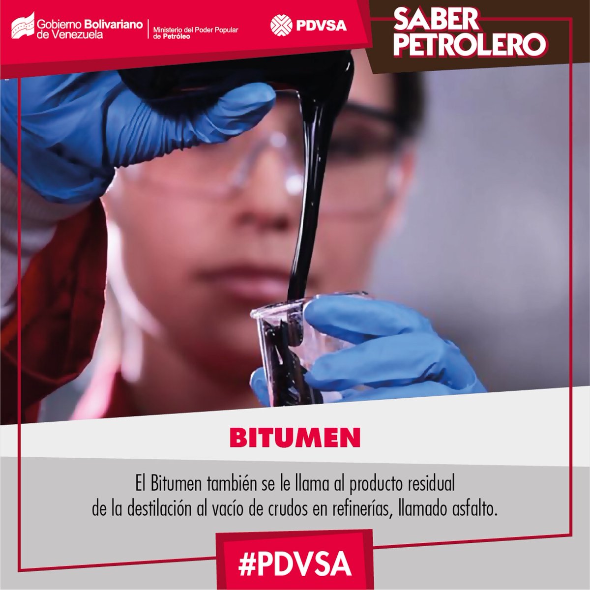 PDVSA's tweet photo. SABER PETROLERO    

El bitumen es una mezcla de sustancias orgánicas altamente viscosa, negra, de alta densidad a diferencia del petróleo que es una mezcla heterogénea de compuestos orgánicos, principalmente hidrocarburos insolubles en agua. https://t.co/wm9JUDWw0J