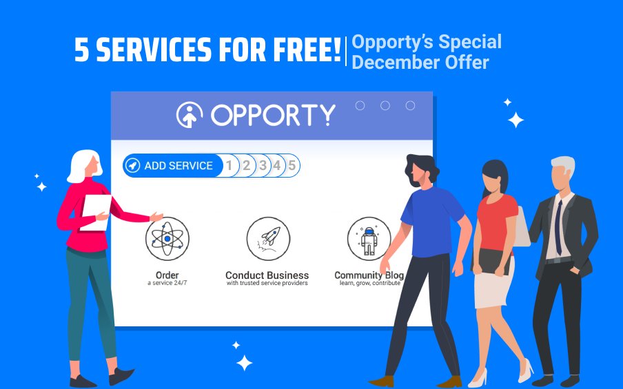 OpportyCom's tweet photo. December is the season of giving, shopping and holiday excitement.

This month only, we are gifting you 5 FREE SERVICES on the Opporty marketplace. https://t.co/5hdbiChKuu

✨Best Holiday Wishes from the Opporty Team! 

#Opporty #B2B #businesstips #SpecialOffer #BusinessNews https://t.co/5vfCkeZkXg