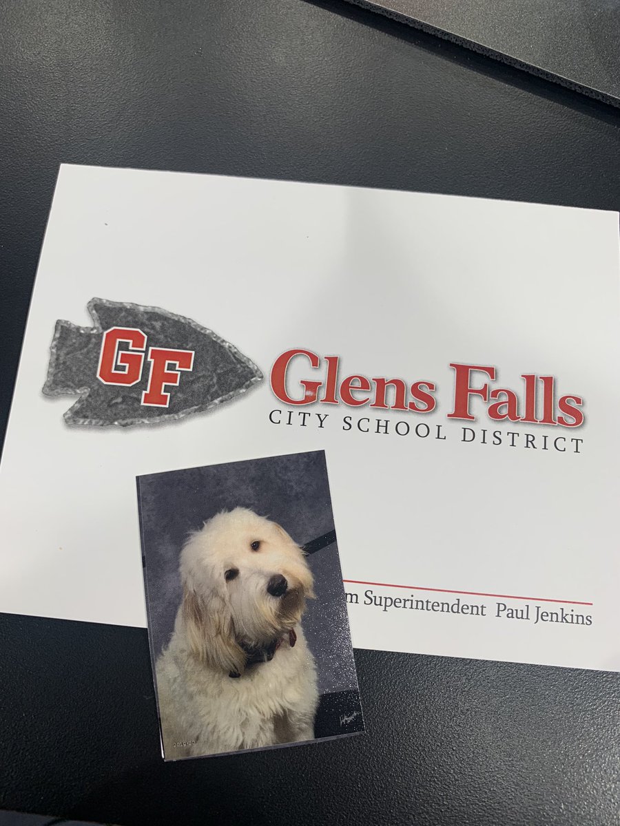 JessBriganti's tweet photo. My Monday is made!! Our #10inYourTown shows took us all across the Capital Region &amp; I fell in love with sweet Finn when we were in Glens Falls! This beauitful boy is a therapy dog for so many students 🐶 Big thanks to @GFSuper for sending me his class picture! 😍 https://t.co/SQ19Vi0uO1