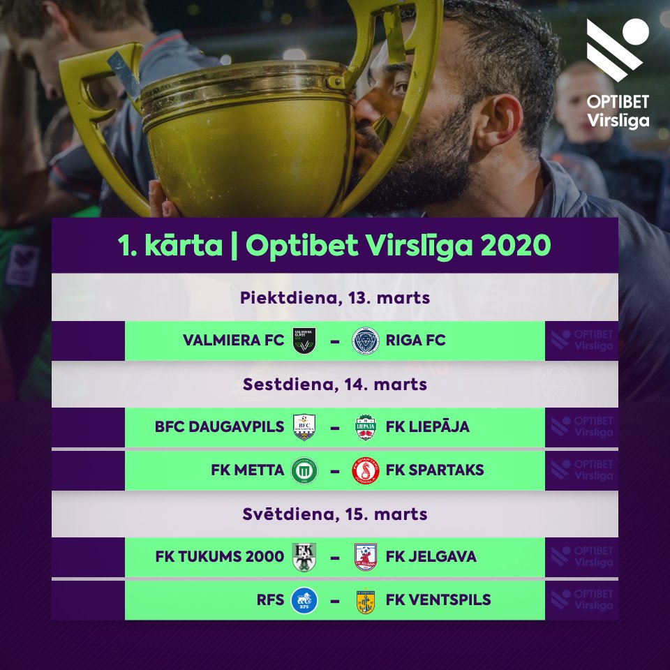 FutbolaVirsliga's tweet photo. ⚽️✅ Ja visi klubi sekmīgi nokārtos @kajbumba licencēšanas procesu, @FutbolaVirsliga 2020. gada sezona startēs 13. martā! #Virsliga2020 #OptibetVirsliga https://t.co/a4YijGRefP
