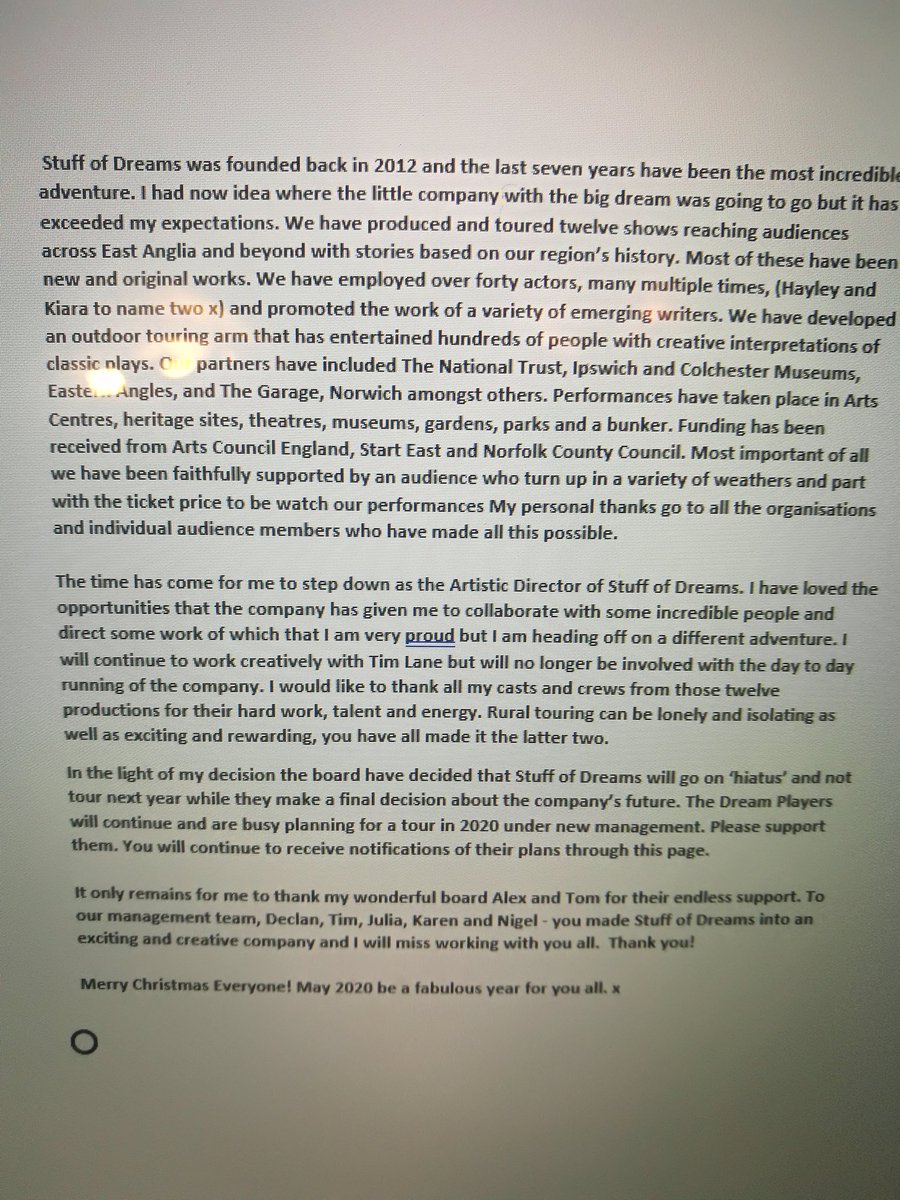 Farewell and thank you to our founder and Artistic Director Cordelia Spence as she steps down after seven years. We will be taking some time out to determine the future for Stuff of Dreams. The Dream Players are continuing and will announce their new tour very soon.