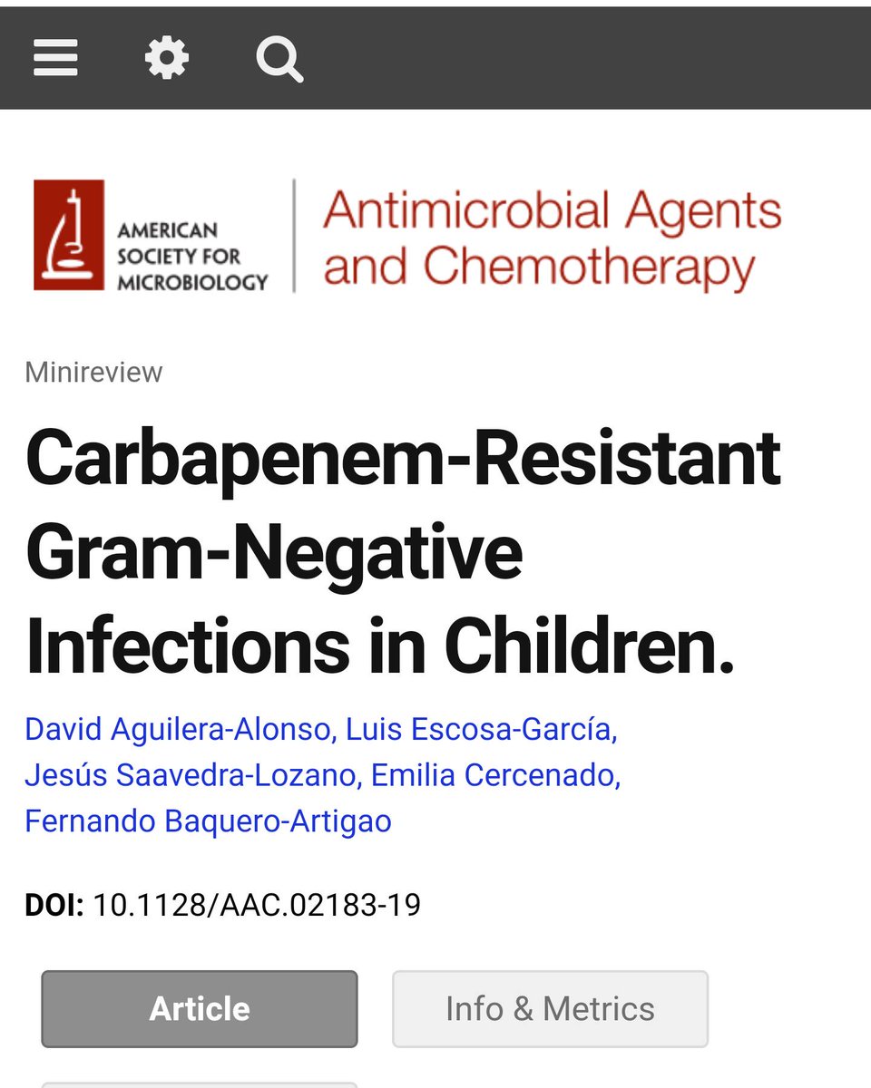 seipweb's tweet photo. #PapersSEIP @DavidAguileraAl @LuisEscosa @FArtigao Carbapenem-Resistant Gram-Negative Infections in Children. | Antimicrobial Agents and Chemotherapy https://t.co/igISbyDUcs https://t.co/rYFlXnRiWC