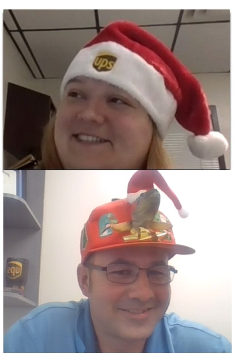 Florida Area Hr Managers Erin Schaeffer and "O" Sanchez wear Christmas hats for the Nine days of Christmas.  This gets some #PeakSmiles going!!
@FloridaUPSers 
#crazyholidayhatday
#upsfloridapeak2019