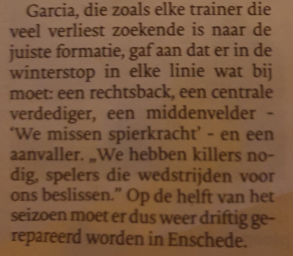 PeterVisserGoor's tweet photo. Dit in tegenstelling tot FC Twente, waar trainer Garcia vindt dat er in de winterstop in elke linie wat bij moet komen🤔👇Daar heb ik persoonlijk wat minder mee. https://t.co/rsm05kLJW2