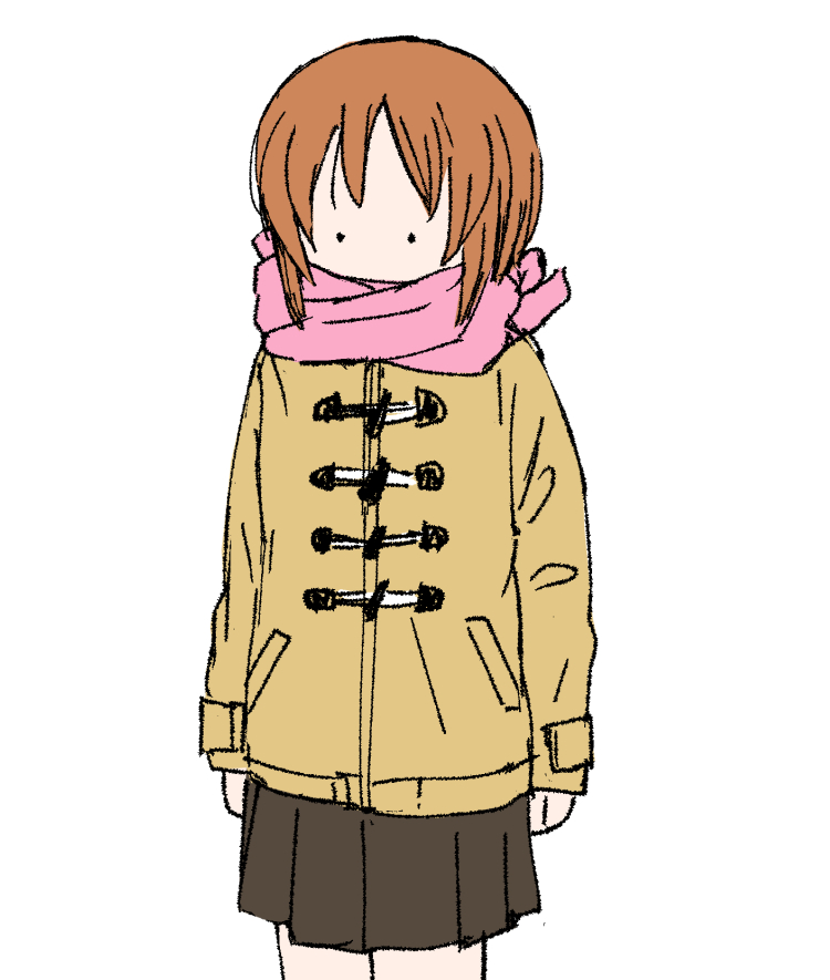nishizumi miho 1girl pink scarf solo scarf skirt white background brown hair  illustration images