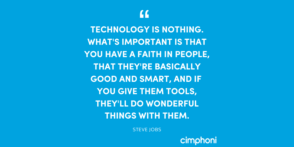 CimphoniRick's tweet photo. Technology is nothing. What's important is that you have a faith in people, that they're basically good and smart, and if you give them tools, they'll do wonderful things with them. - Steve Jobs #MotivationalMonday https://t.co/b6sQB6XANK