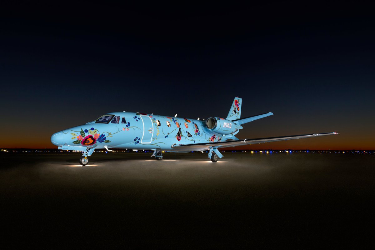 DuncanAviation's tweet photo. We recently commissioned a design for the company-owned Citation 560XLS from world-renowned artist Nancy Friedemann Sánchez. The design was brought to life by the aircraft artisans of our Lincoln facility. Watch now: https://t.co/iy2Feipr4C

#DuncanAviation #BizAv #Livery https://t.co/dorXaJ0RbX