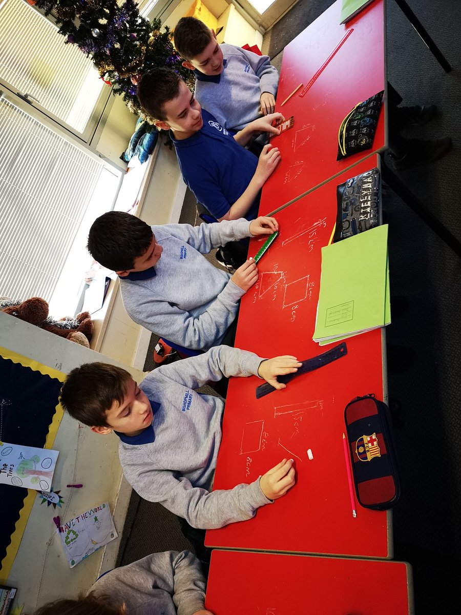 Today we are continuing to learn about perimeter. We were to draw as many different shapes in our jotter and desks. The perimeter had to equal a number that we were given.