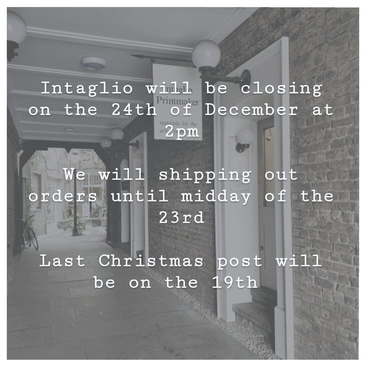 🎄 Intaglio Christmas Closing Times🎄 Get those Christmas orders in before the deadline and don't leave it too late ☃️ We will be reopening on the 2nd of January at 10am