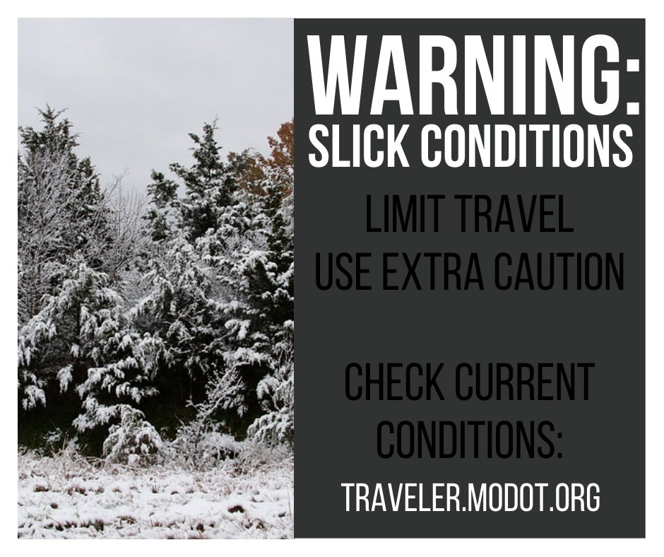 TrafficControl1's tweet image. Check road conditions before you go: visit traveler.modot.org, download the free MoDOT Map mobile app or call 888-275-6636. #safetyfirst #modot #bupd #snow