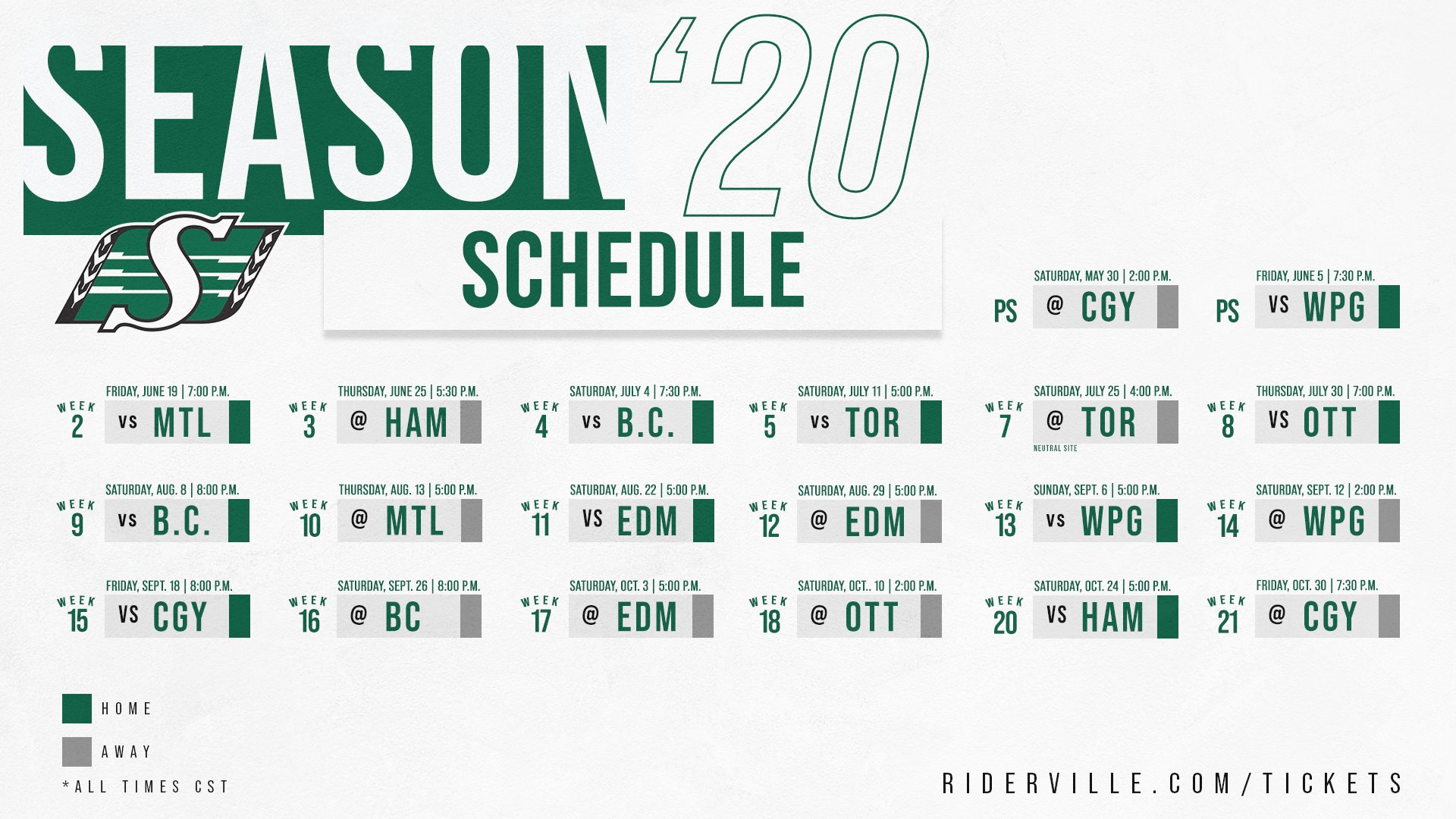 2020 CFL schedule RiderFan Forums