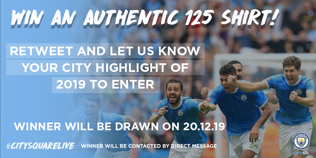 citysquarelive's tweet photo. ⚡️COMPETITION TIME⚡️

Just in time for Christmas we've got an authentic 125 shirt to give away! 😱

Just re-tweet and let us know your City highlight of 2019 to enter ⚽️

Winner will be drawn on 20.12.19

#CitySquareLive https://t.co/v3JF23vBhG