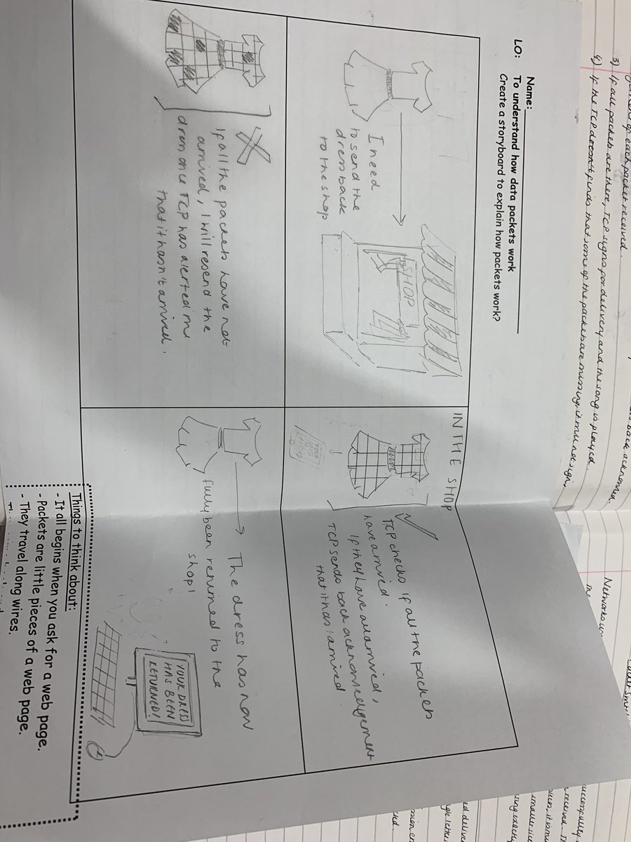 AroosaMustafa's tweet image. How creative are my Y10s, illustrating how packet switching works using storyboards #gcsecomputerscience #AQA #packetswitching #networks well done!