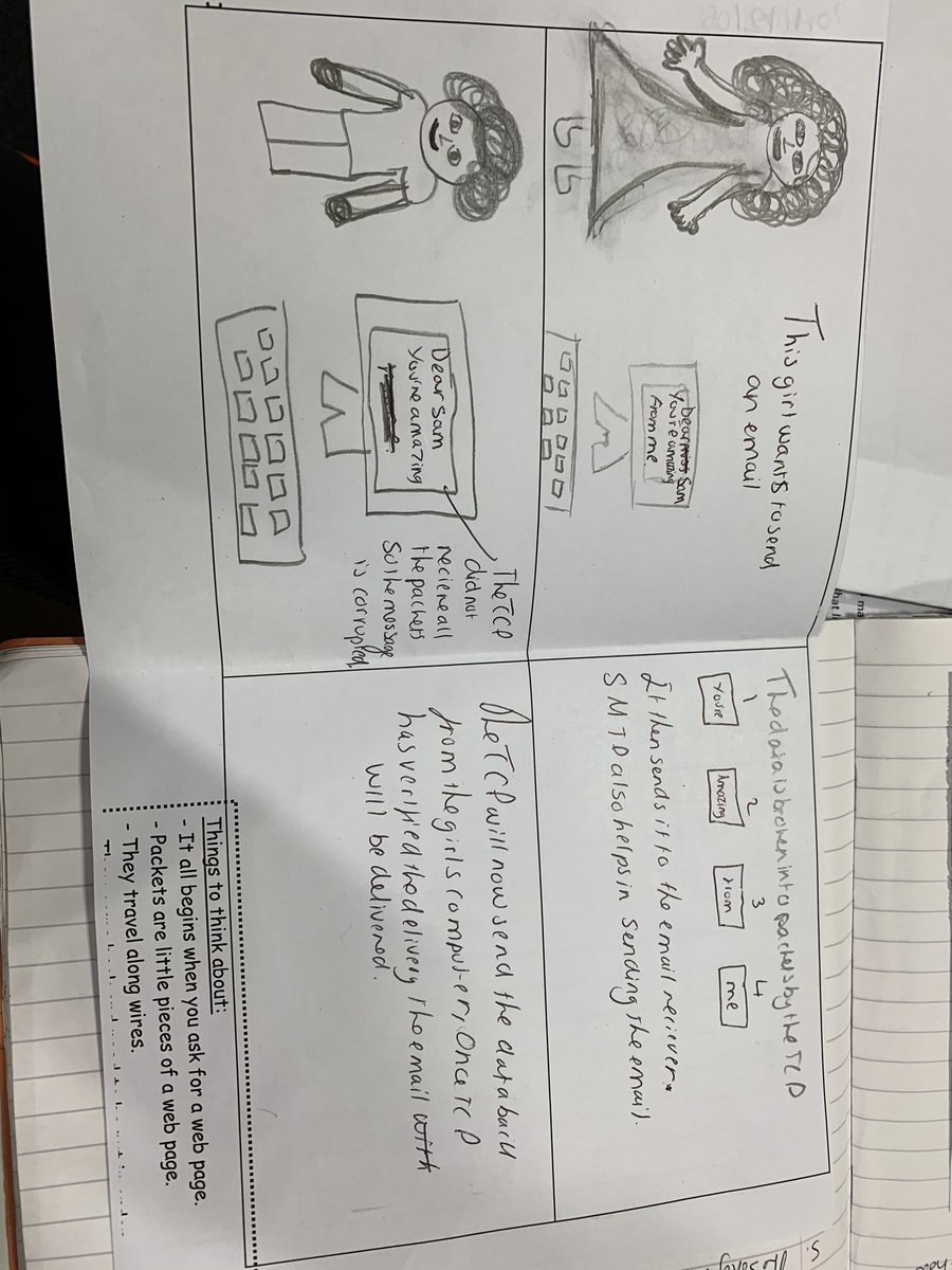AroosaMustafa's tweet image. How creative are my Y10s, illustrating how packet switching works using storyboards #gcsecomputerscience #AQA #packetswitching #networks well done!