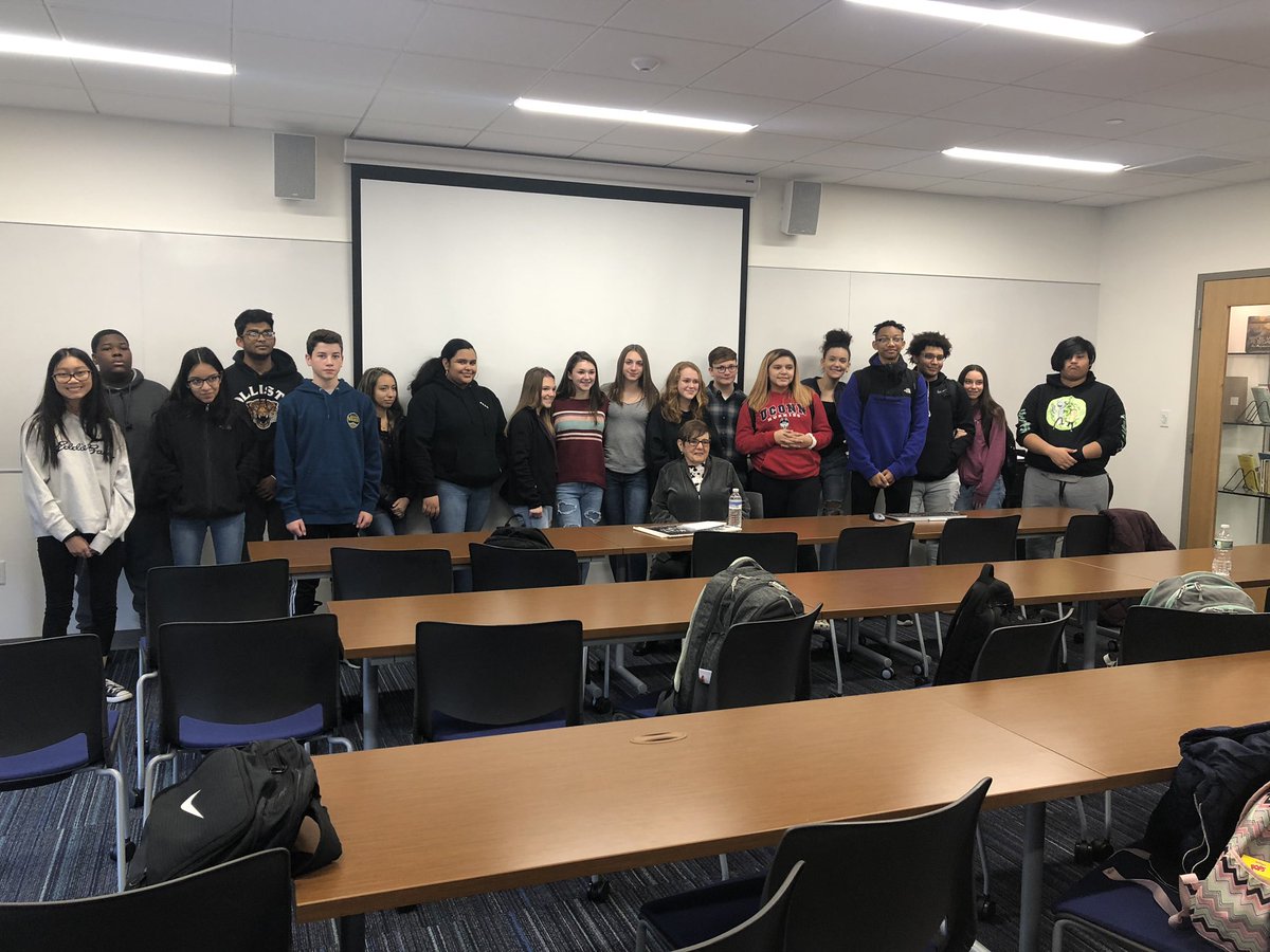 mhsteamsucceed's tweet photo. MHS students with Holocaust Survivor Ruth Lazowski on a field trip to U Hart to visit the Holocaust Exhibit. #maloneyhs #mhsteamsucceed https://t.co/vz30f9TRBw