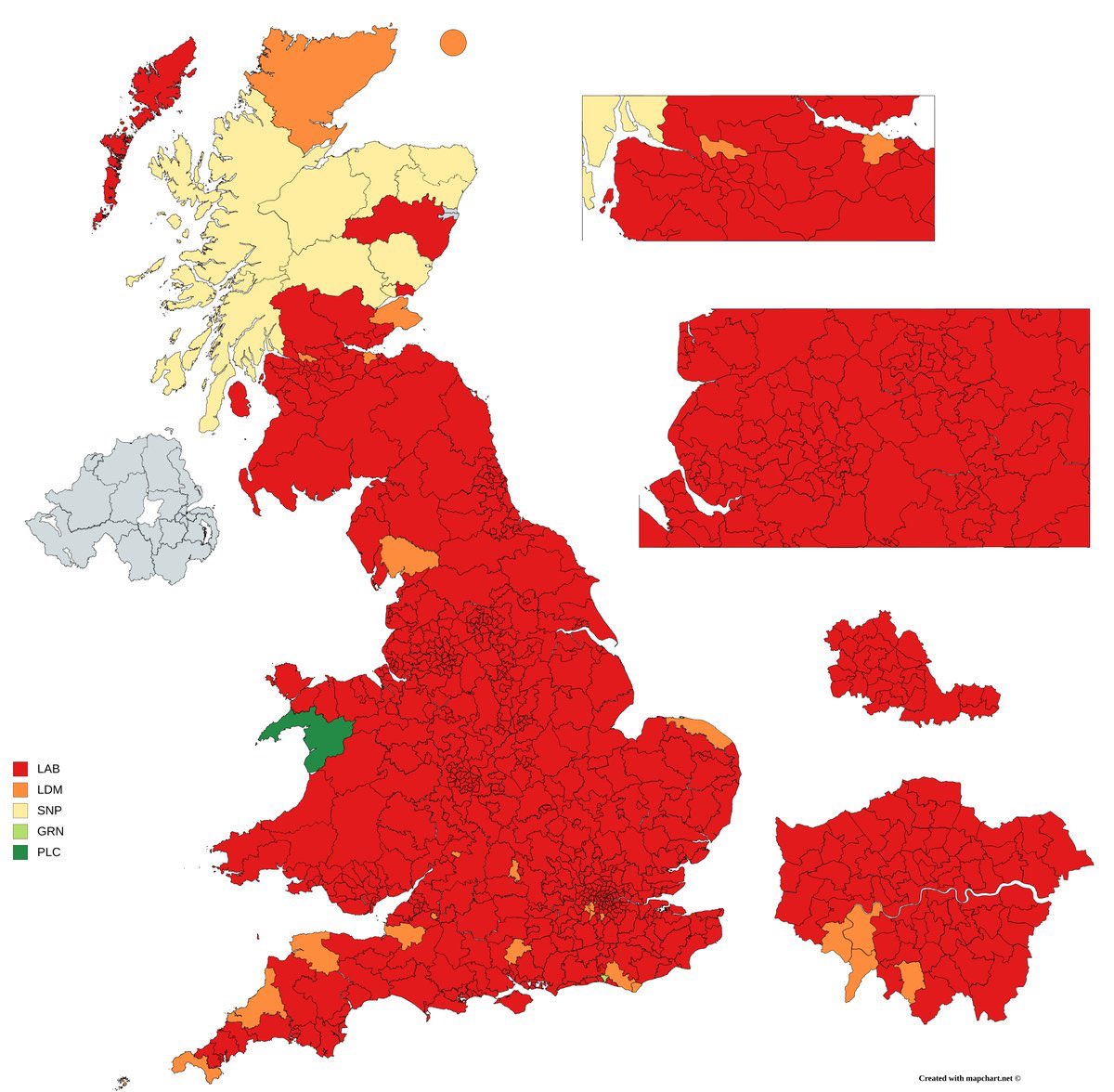 getfiscal's tweet image. This map shows what the election results would have been if left-communists had been convinced that Corbyn would have abolished the commodity-form. Instead, they stayed home. There's a lesson in there somewhere.