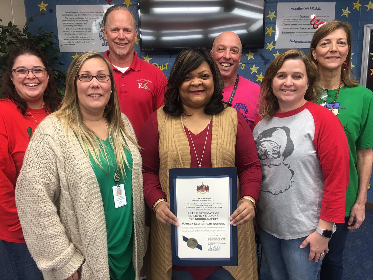 aka88principal's tweet photo. Congratulations to Farley!  We are excited to receive the Certificate of Building a Culture for School Safety. @HSVk12 @johnson_ma @MattieLHill @FarleyPreK @bethmelton11 @FarleyElemPTA @FarleyHSV https://t.co/z6qeqPTxOc