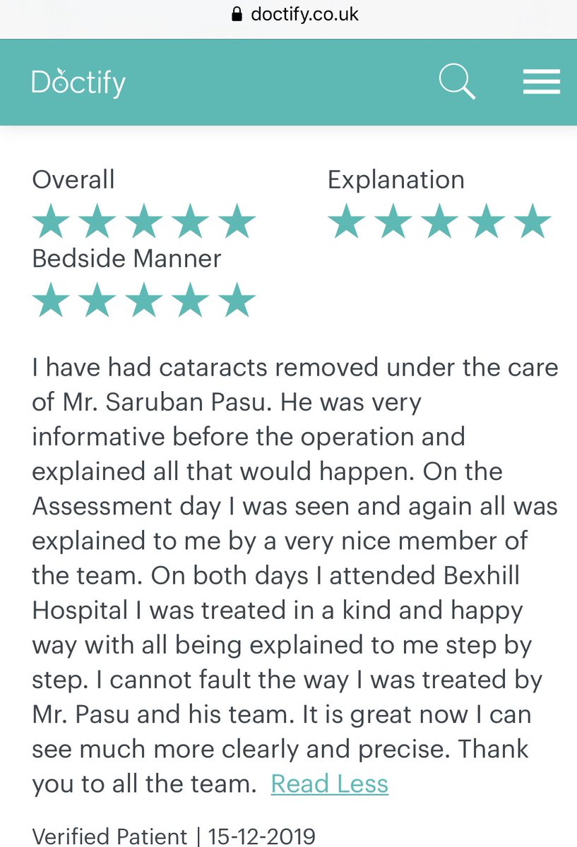 Great praise for the Ophthalmology day surgery unit at Bexhill Hospital. Surgery is always a team effort. @ESHTNHS @LesleyC02972229 @judithdale #cataract #cataractsurgery #bexhill #eastbourne #doctify #eastsussex