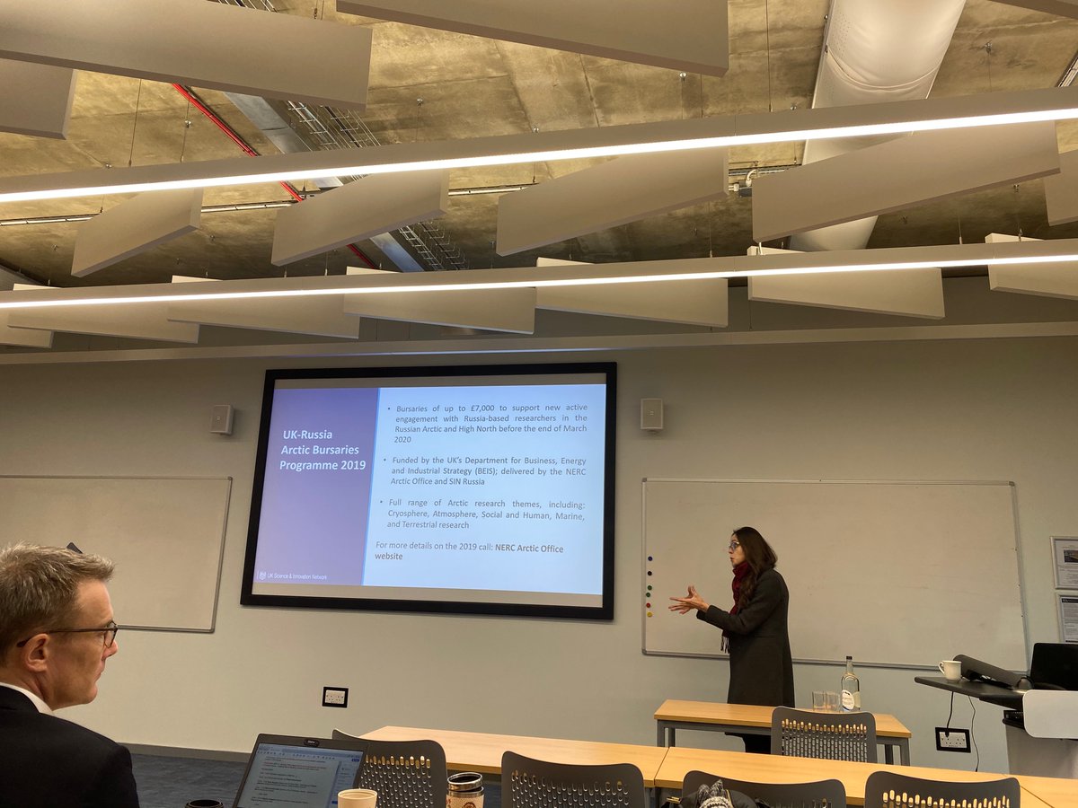 KomaliKantaman1's tweet photo. Excellent presentations delivered by Henry Burgess (Head of the UK Arctic Office, Cambridge) and Tatiana Jakovleva ( British Embassy Moscow) on UK- Canada and UK- Russia future funding opportunities at British Council Workshop- UEA--16/12/2019. 
@BAS_News @NERCscience https://t.co/YTshiONldM
