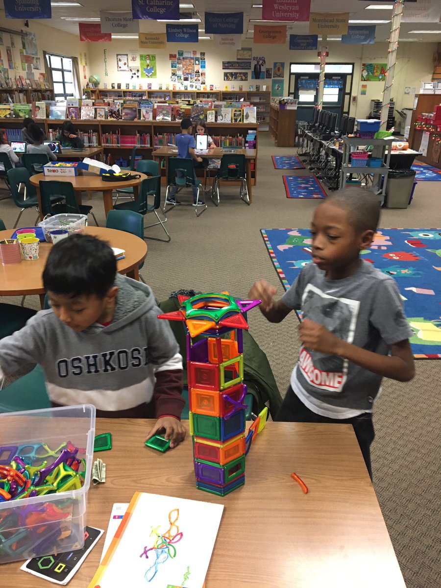 GSmithLibrary's tweet photo. Terry and Dipen work together to make a better tower. @MrMiners1st @GoldsmithNews @JCPS_LMS #makerspace #powerclix https://t.co/uJFaaKc4sX