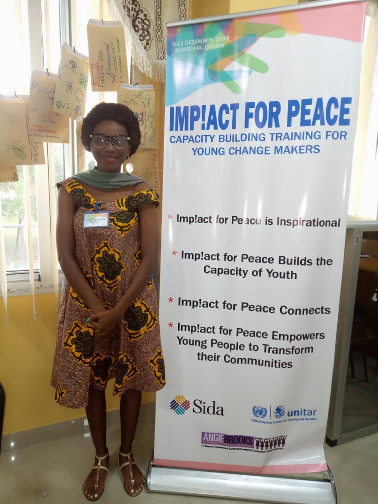MassareWatson's tweet photo. At the five days long Impact for Peace training organized by Angie Brooks Centre for Women's Empowerment and UNITAR. 
The training was intended to support young people to become change makers in their communities and respond to pressing challenges. 
#Ecofriendly #YoungLeader https://t.co/yqgrRVbcOh