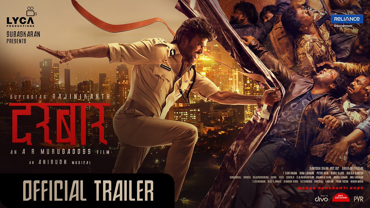 divomovies's tweet photo. #DarbarTrailer cumulatively in all 3 languages crossed 6 Million + Digital views.

▶️ https://t.co/KboQZdhPcn (Tamil) 
▶️https://t.co/W45SsUXRi2 (Telugu)
▶️ https://t.co/htjrMtQvCU (Hindi)

#Darbar🔥

@rajinikanth #Nayanthara @ARMurugadoss @anirudhofficial @LycaProductions @gaana https://t.co/zFGGmQmIb9