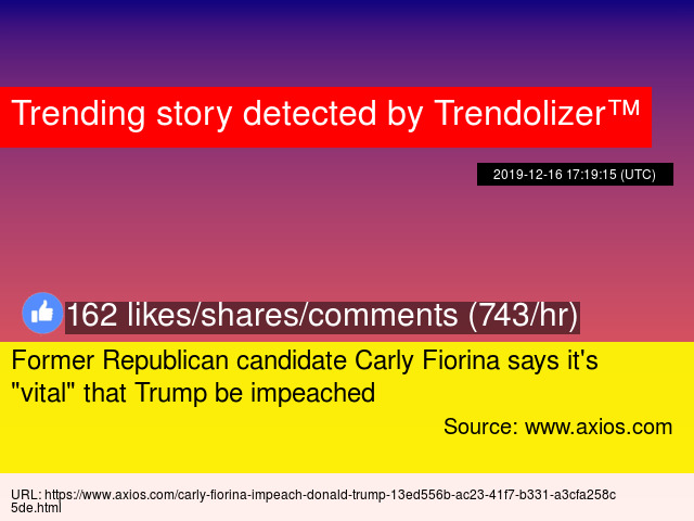 CarlyFiorinizer's tweet photo. Former #Republicancandidate #CarlyFiorina says it's "vital" that #Trump be impeached https://t.co/vjKNM6Wb30 https://t.co/pIF8hSKXbB
