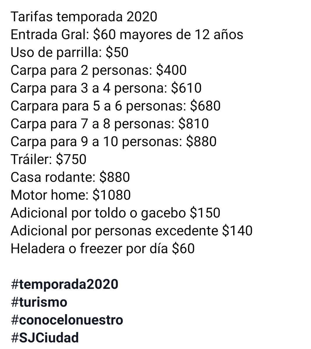 Balneario Camping ⛺ San José #EntreRios
#Tarifas #Temporada #Verano2020