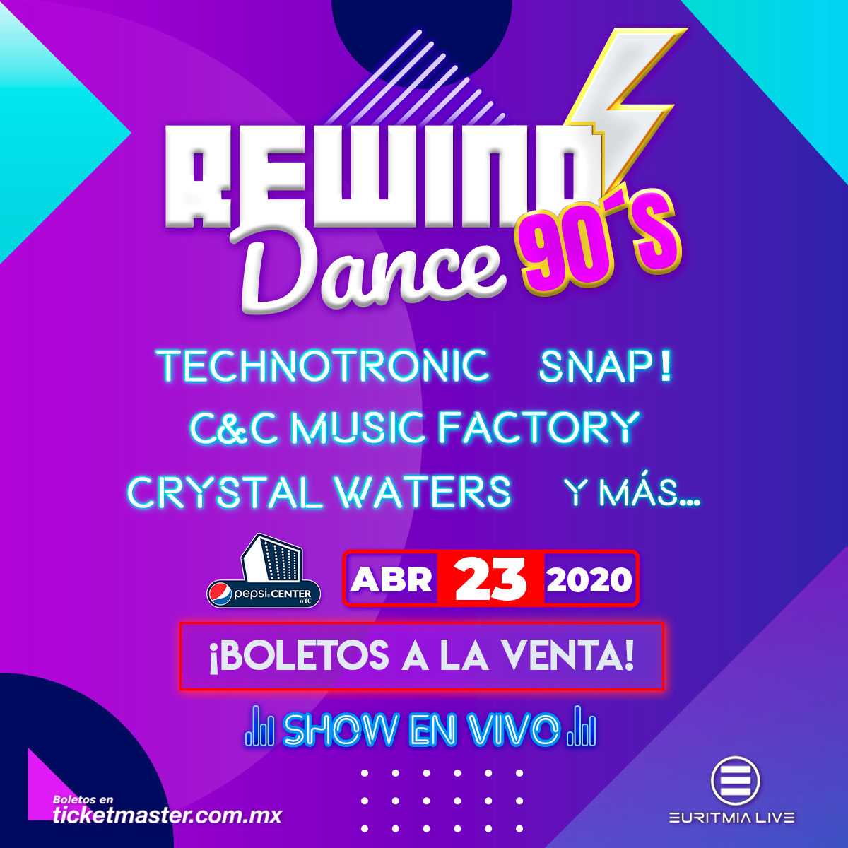 Euritmia_Live's tweet photo. C&C MUSIC FACTORY EN VIVO EN #MEXICO
#REWINDDANCE
23ABR2020
BOLETOS EN: https://t.co/cXO2JHzYEG
#PEPSICENTERWTC JUNTO A: #CRYSTALWATERS #SNAP #TECHNOTRONIC Y MÁS https://t.co/SqOir56hoy