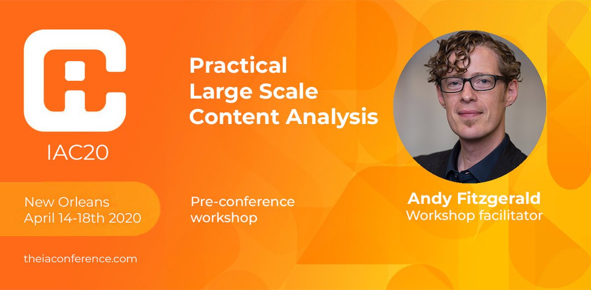 Learn how to make spreadsheets serve as serious content tools with  <a href="/andybywire/">Andy Fitzgerald</a> in his IA Conference workshop Practical Large-Scale Content Analysis. theiaconference.com/?session=pract… #iac20