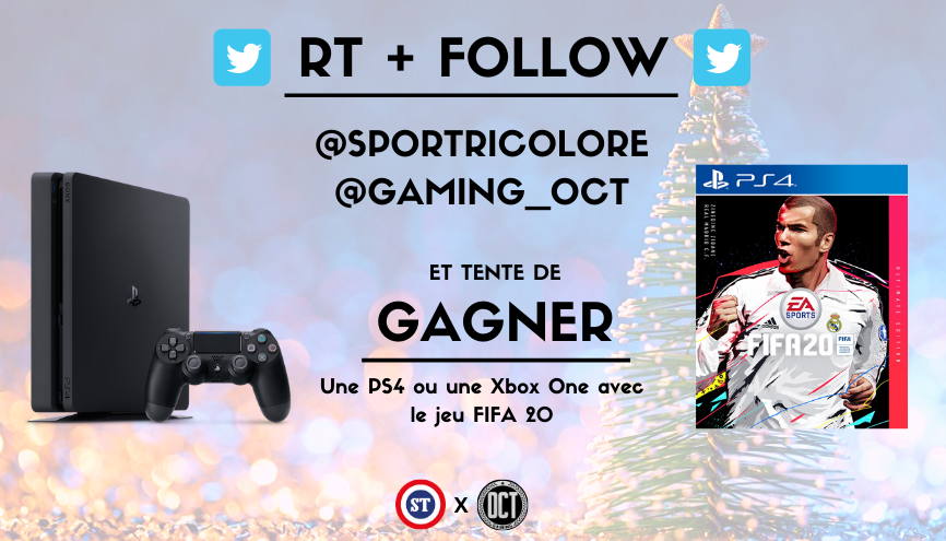 sportricolore's tweet photo. 🇫🇷 Concours de Noël ❄️

🎁On vous fait gagner une PS4 ou une Xbox One avec le jeu Fifa 20 😍 

✅ RT + FOLLOW @sportricolore et @gaming_oct
 pour participer au #JeuConcours ‼️

✍️ Identifiez 2 amis pour augmenter vos chances

🍀 TAS le 24/12 https://t.co/tychPPpwQg