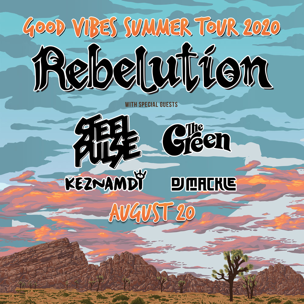 Rebelution is back!! Join them August 20th on their Good Vibes Summer Tour 2020 with special guests Steel Pulse, The Green, Keznamdi &amp; DJ MACKLE - Tickets on sale THIS Friday at 10AM! Grab tickets online at pepsiamp.com