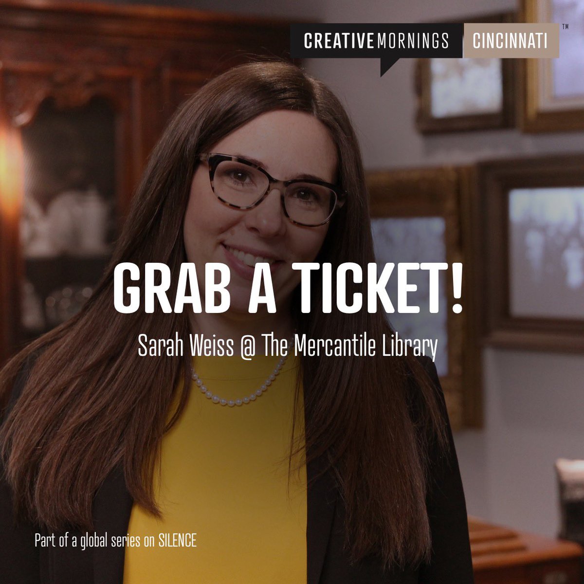 Don't miss our last event of 2019! 👉Grab your FREE TICKETS NOW for this FRIDAY with Sarah Weiss, Executive Director and CEO of the @holocaustandhumanity,  speaking personally about the impact of #CMSILENCE: creativemornings.com/cities/cin
