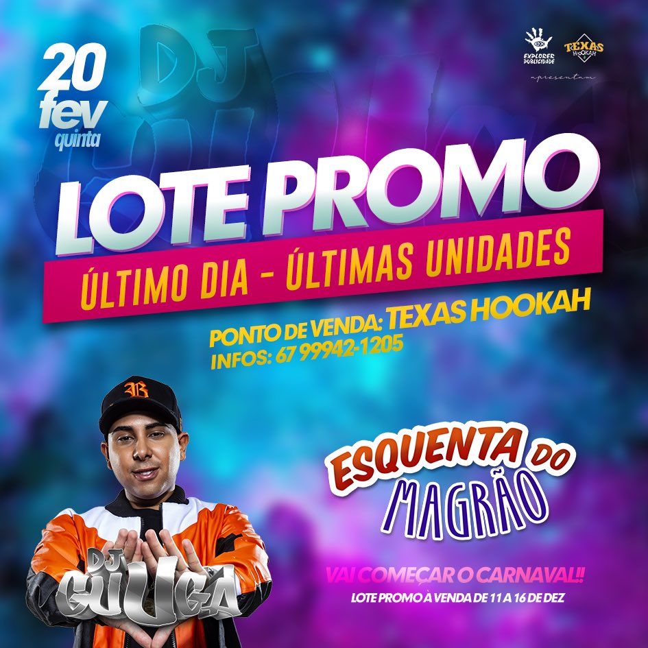 BernardoRamos86's tweet photo. 💥Vem que o Lote promo tá #Esgotando! Últimas unidades hoje no Texas! 

#EsquentaDoMagrão #DjGuuga https://t.co/hmhyYymgtj