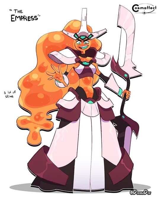 character for cosmaffect ive been workin' at, very fond of the results. for now her name is just Empress until i stumble upon a more befitting name. she's a major villain and she's valid #ocs #art #artistsontwitter 