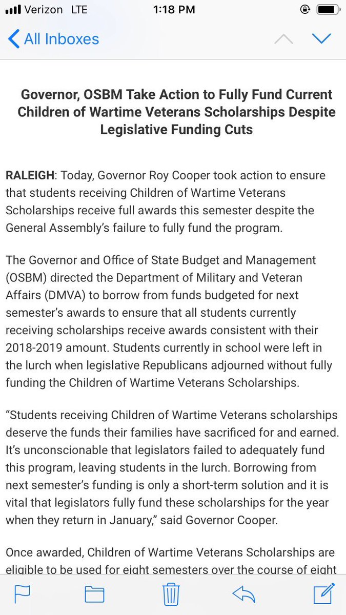 Nick Ochsner (@nickochsnerwbtv) on Twitter photo Breaking: <a href="/NC_Governor/">Governor Josh Stein</a> fully funds this semester’s scholarship for children of wartime veterans following WBTV investigation that found families struggling to pay back thousands of dollars they’d been promised #ncpol #ncgov
Link to our last story: bit.ly/2YQsAbg Breaking: <a href="/NC_Governor/">Governor Josh Stein</a> fully funds this semester’s scholarship for children of wartime veterans following WBTV investigation that found families struggling to pay back thousands of dollars they’d been promised #ncpol #ncgov
Link to our last story: bit.ly/2YQsAbg