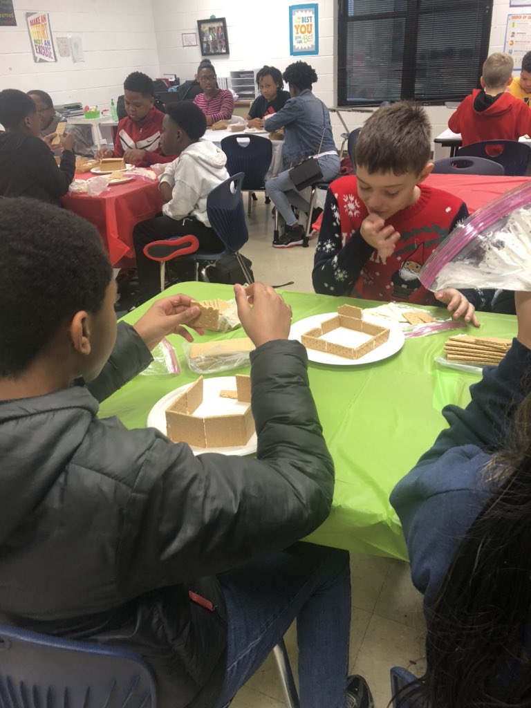 Terry7thMath's tweet photo. These students loved talking about area and perimeter while constructing their gingerbread houses. #OBMSpride #placetOBe #6thgradesquad https://t.co/OpFGo3KtBj